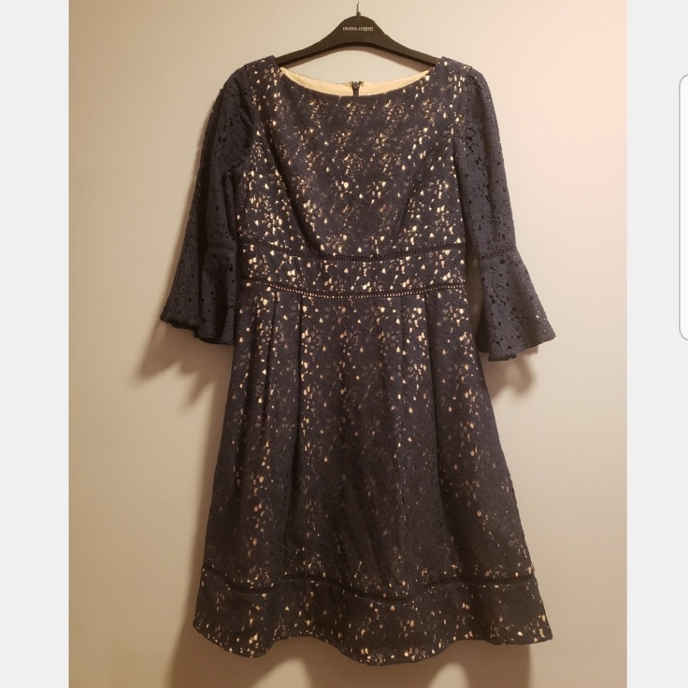 Navy bell sleeve lace dress